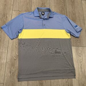 Footjoy Golf Polo Shirt Mens Large Colorblock Blue Yellow Black Athletic Casual